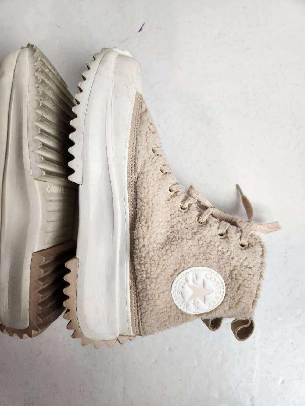 Converse Run Star Hike High-top Sherpa Tan White Women's 8.5 Men's 7.0 - Picture 5 of 10